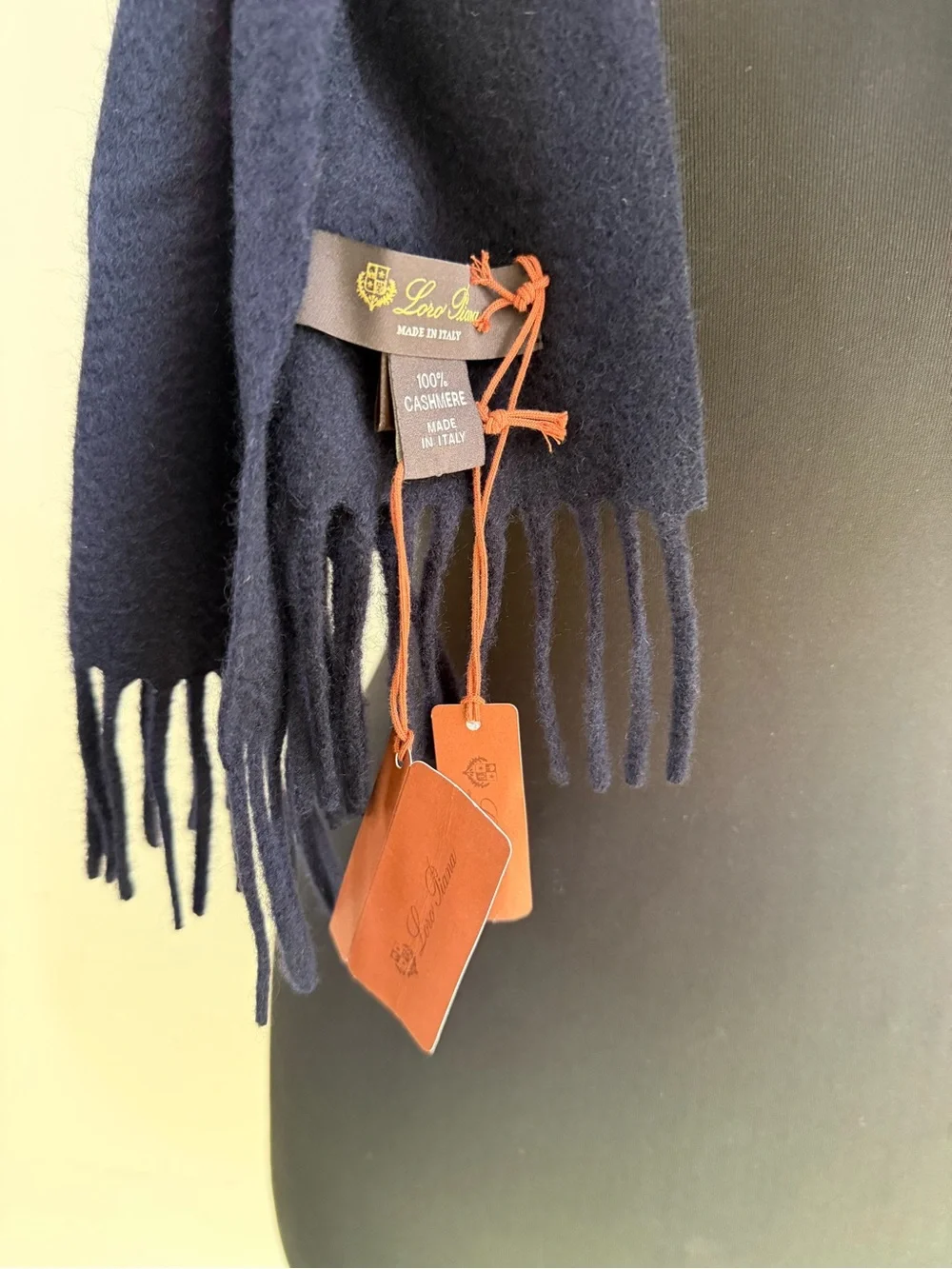 Loro Piana Navy Fringe 100% Cashmere Scarf
